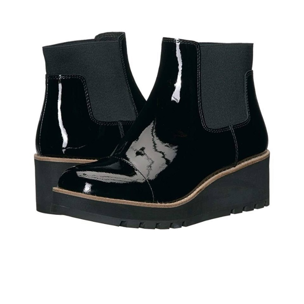 Eileen Fisher black patent wedge Chelsea boot